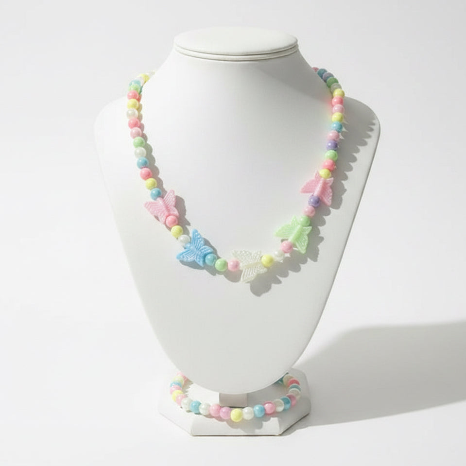 Rainbow Beaded Necklace and Stretch Bracelet Set
