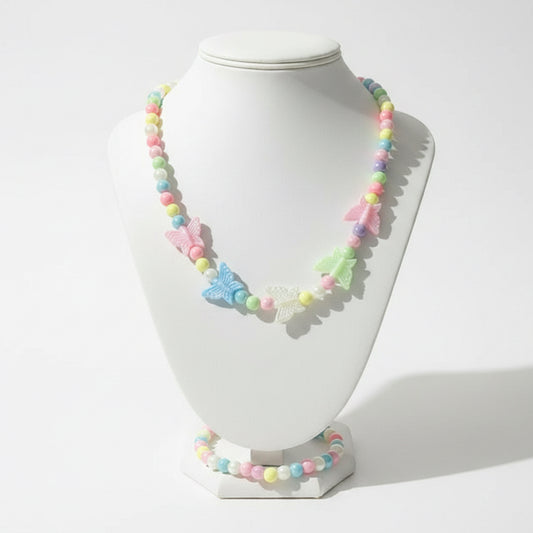 Rainbow Beaded Necklace and Stretch Bracelet Set