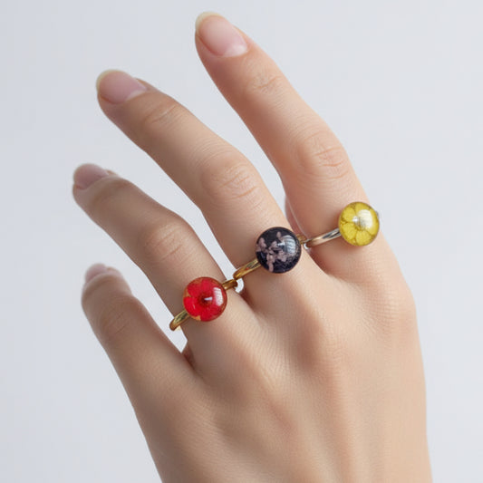 Eternal Spring: Real Pressed Flower Resin Rings in Gold & Silver