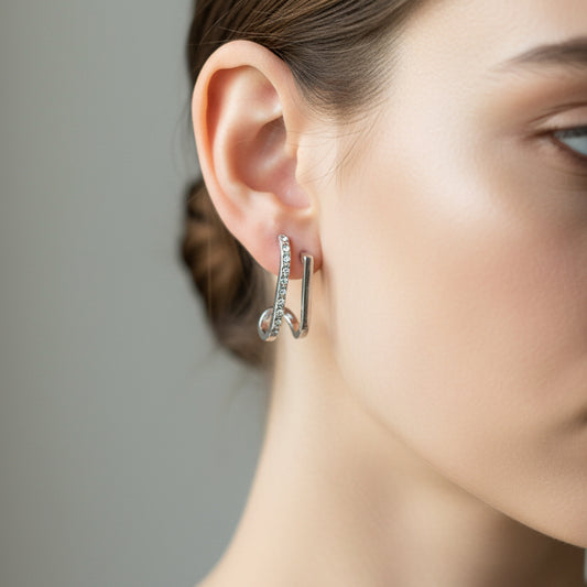 Crystal-Studded Geometric Hoop Earrings
