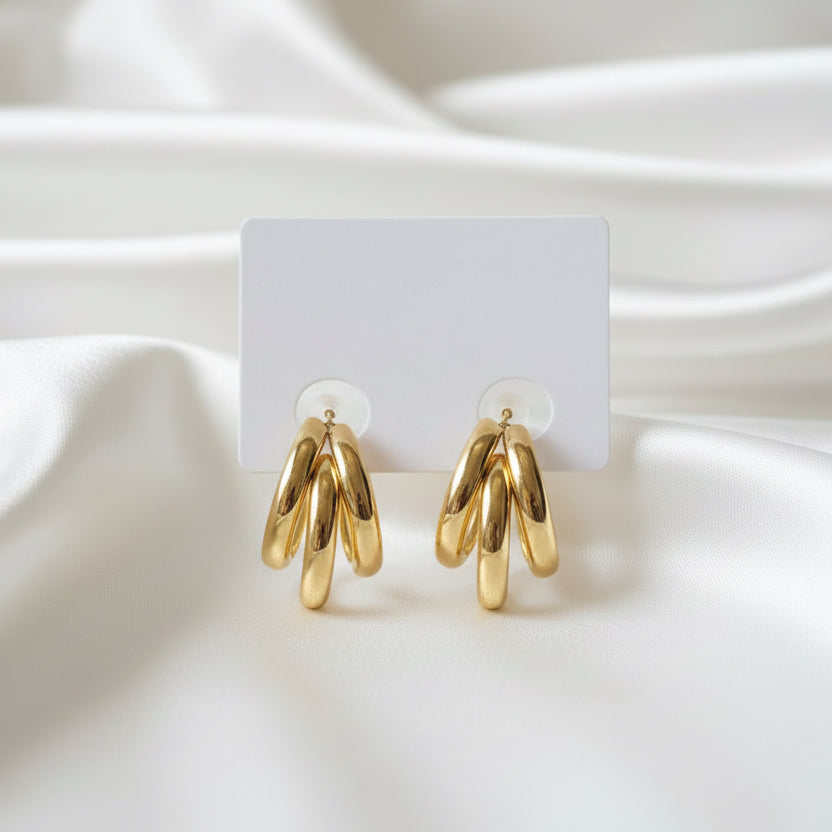 Timeless Triple-Layer Gold Hoop Earrings | Bold Multi-Strand High-Shine Hoops