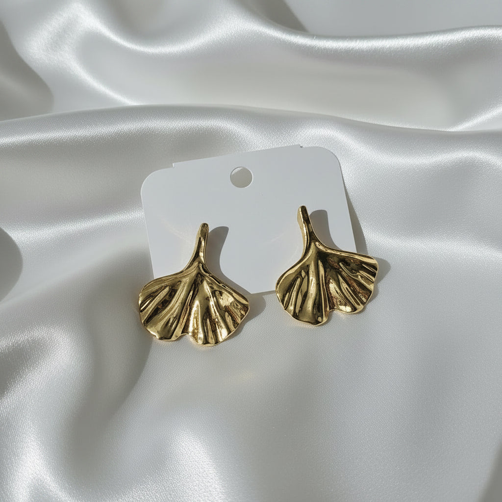 Golden Ginkgo Leaf Stud Earrings