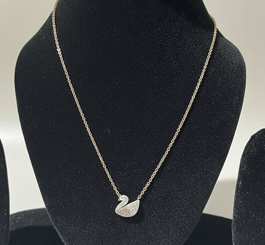 Sparkling Swan Pendant Necklace - Rose Gold Tone