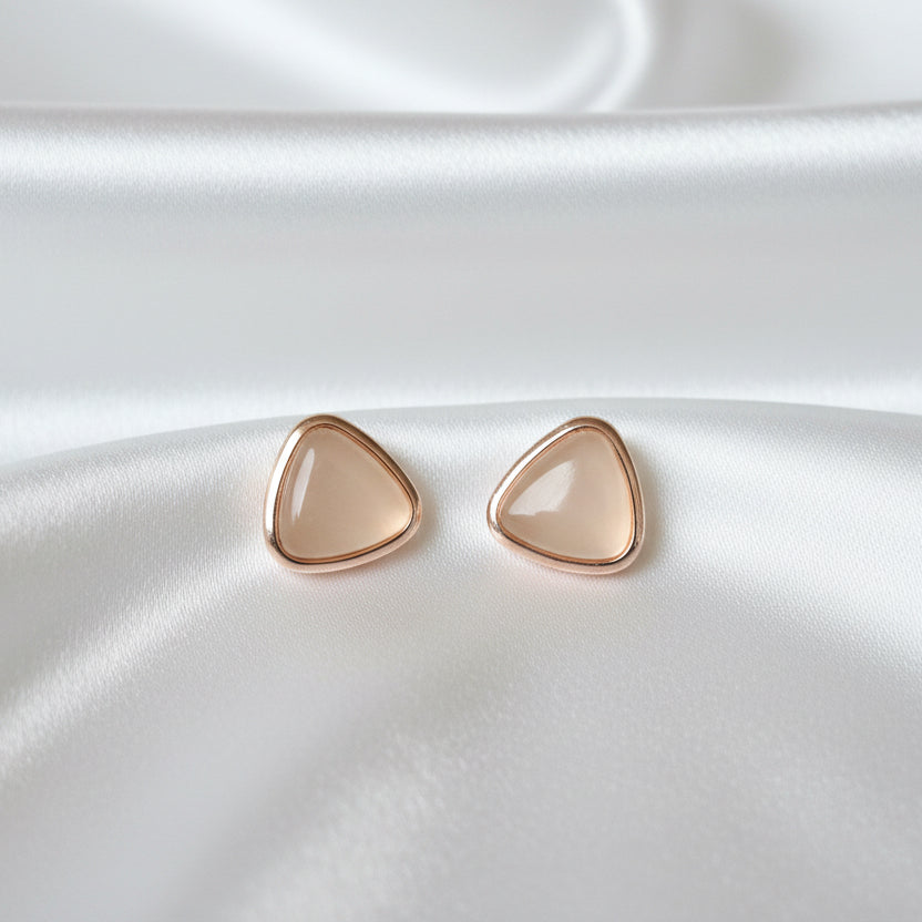 Soft Peach Geometric Studs | Minimalist Rose Gold Finish Earrings