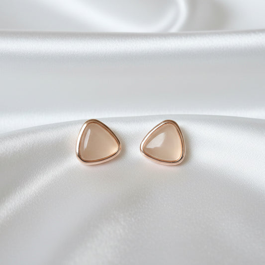 Soft Peach Geometric Studs | Minimalist Rose Gold Finish Earrings