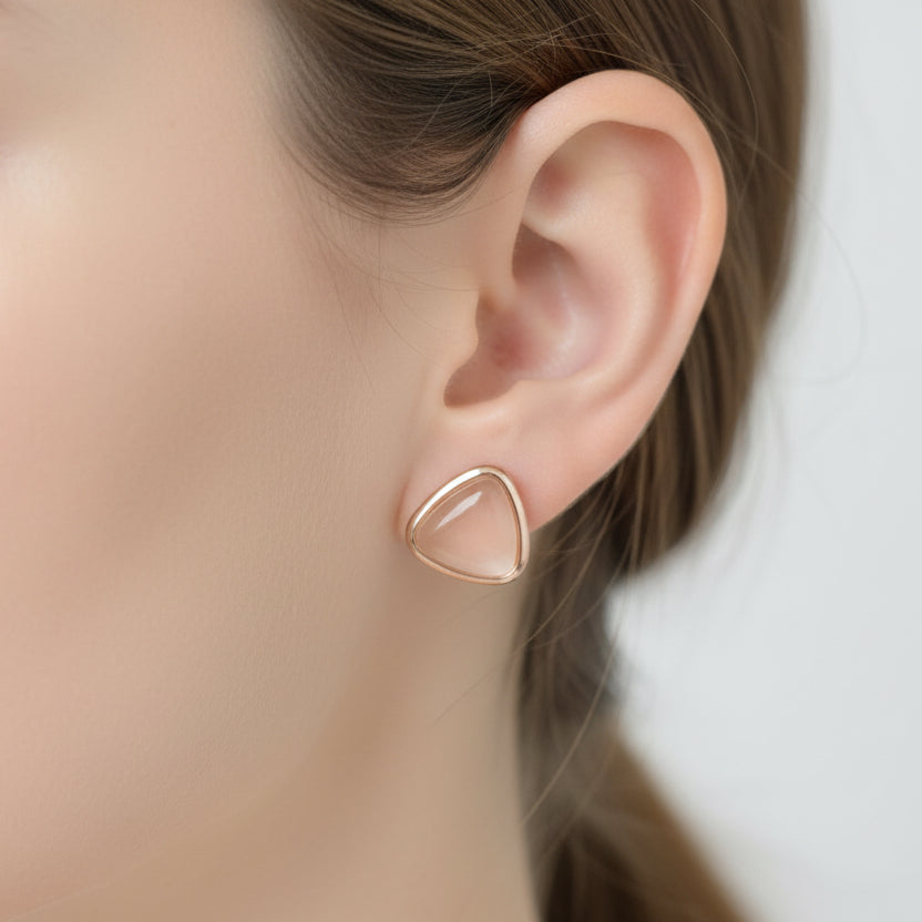 Soft Peach Geometric Studs | Minimalist Rose Gold Finish Earrings