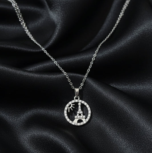 Paris Dreamer: Sparkling Eiffel Tower Pendant Necklace in Silver