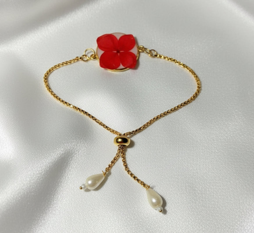 Handcrafted Pressed Flower Boho Bracelet - Real Bloom Resin Jewelry, Adjustable Fit