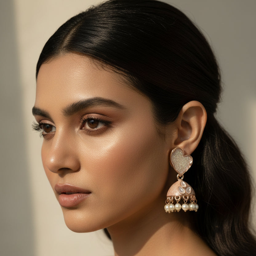 Traditional Kundan Enamel Pearl Jhumka