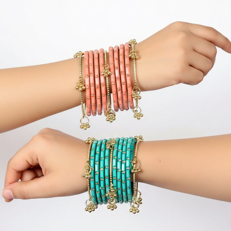 Pastel Charm Bangles Set (16 Soft Pastels + 8 Kashmiri )