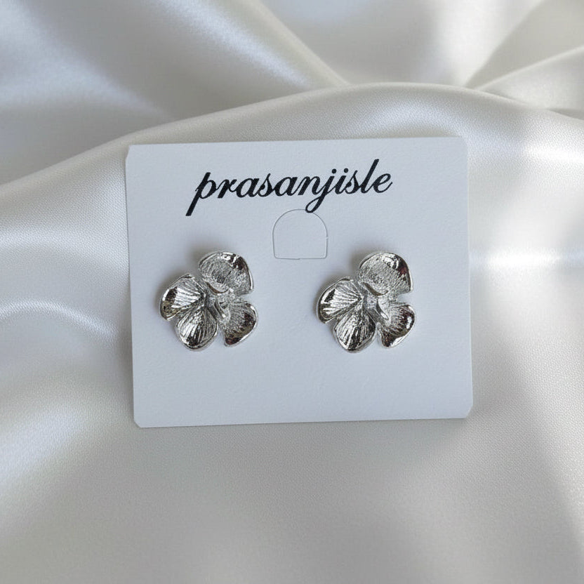 Metallic Flower Bloom Studs Rose Gold & Silver Petal Earrings