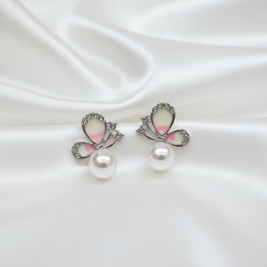 Shimmering Butterfly Pearl Stud Earrings – Enchanting Enamel Jewelry