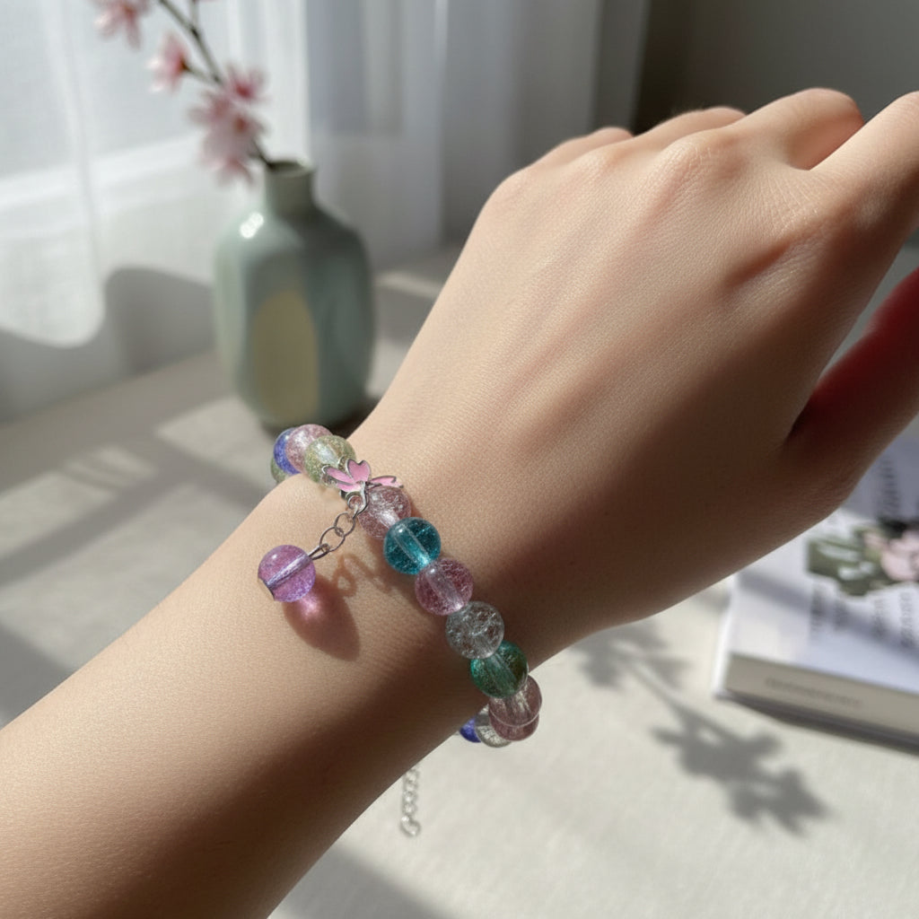 Vibrant Pastel Candy Bead Butterfly Charm Bracelet | Spring & Summer Jewelry