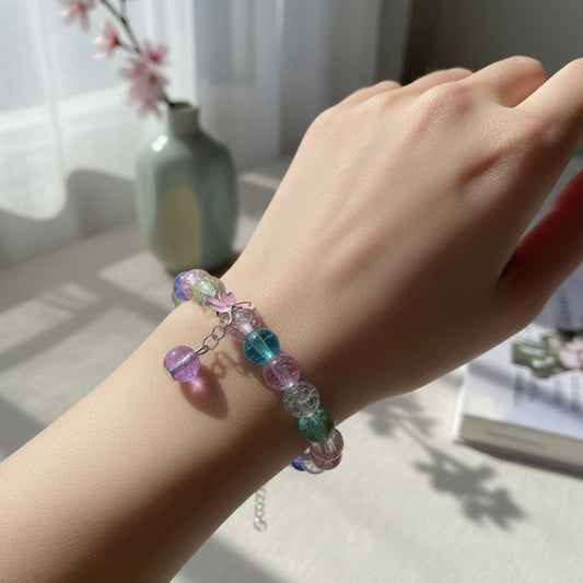 Vibrant Pastel Candy Bead Butterfly Charm Bracelet | Spring & Summer Jewelry