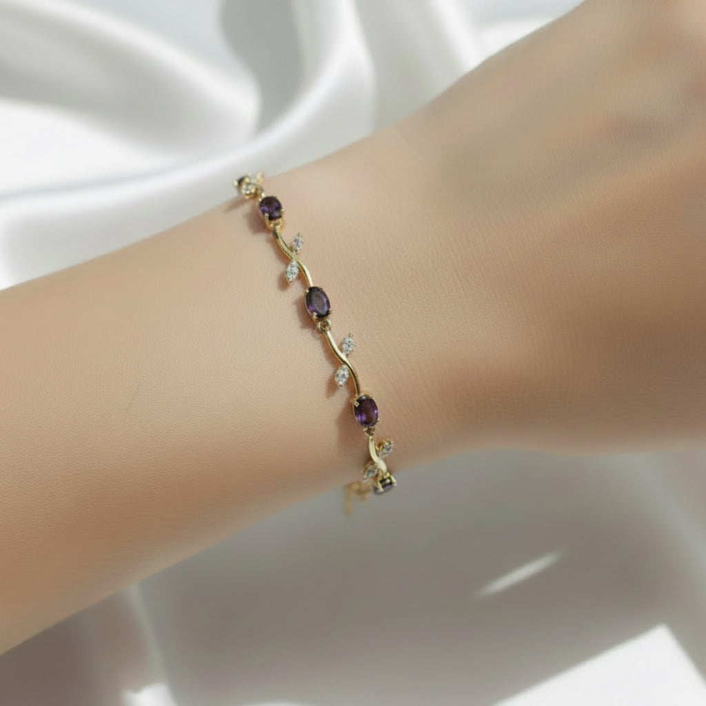 Midnight Sapphire Vine Bracelet – Gold-Plated Royal Purple Crystal Link