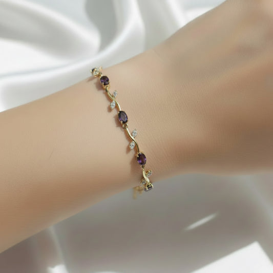 Midnight Sapphire Vine Bracelet – Gold-Plated Royal Purple Crystal Link