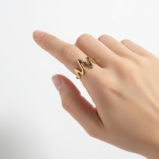 Molten Zig-Zag Statement Band | Minimalist Fluid Design Ring