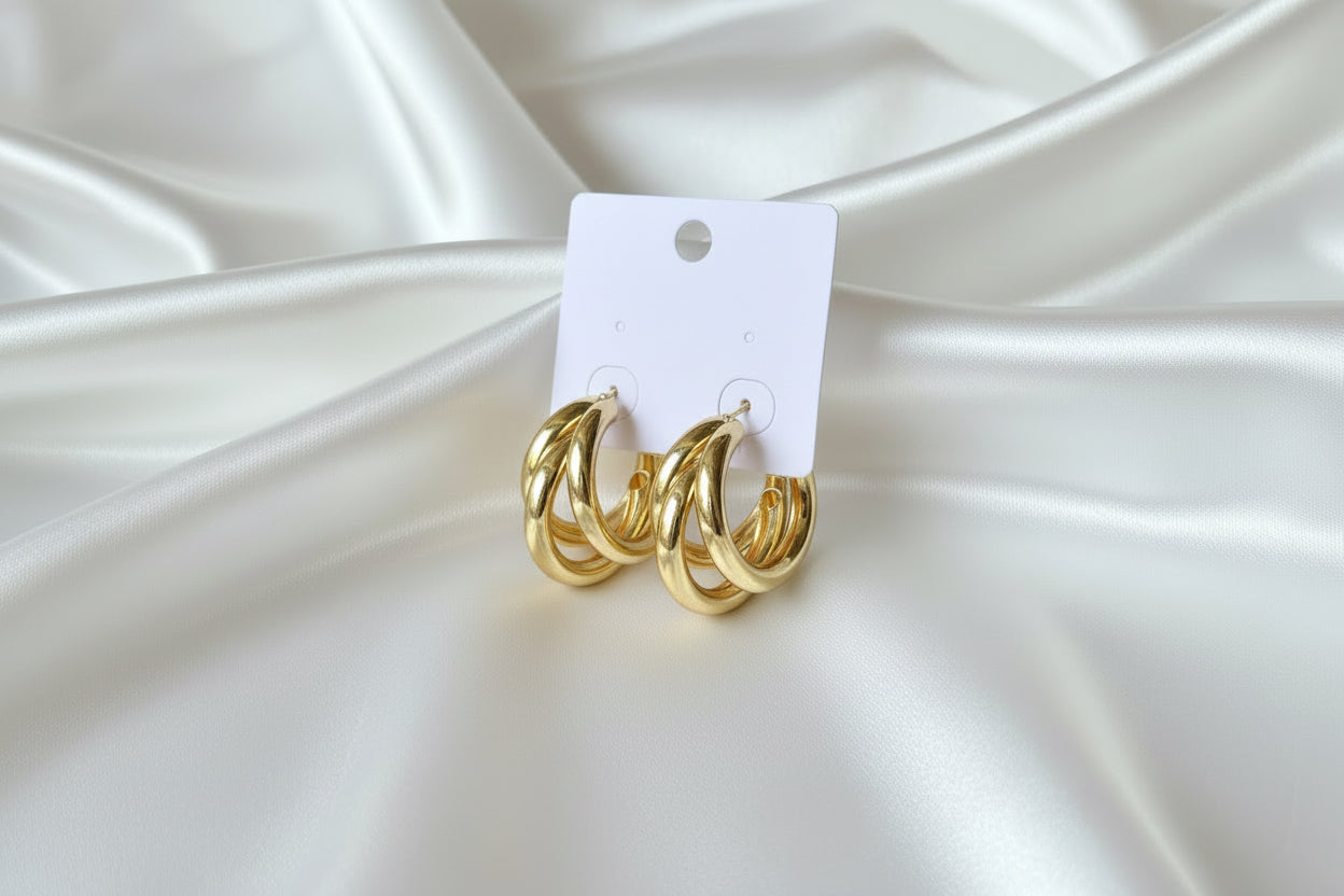 Timeless Triple-Layer Gold Hoop Earrings | Bold Multi-Strand High-Shine Hoops