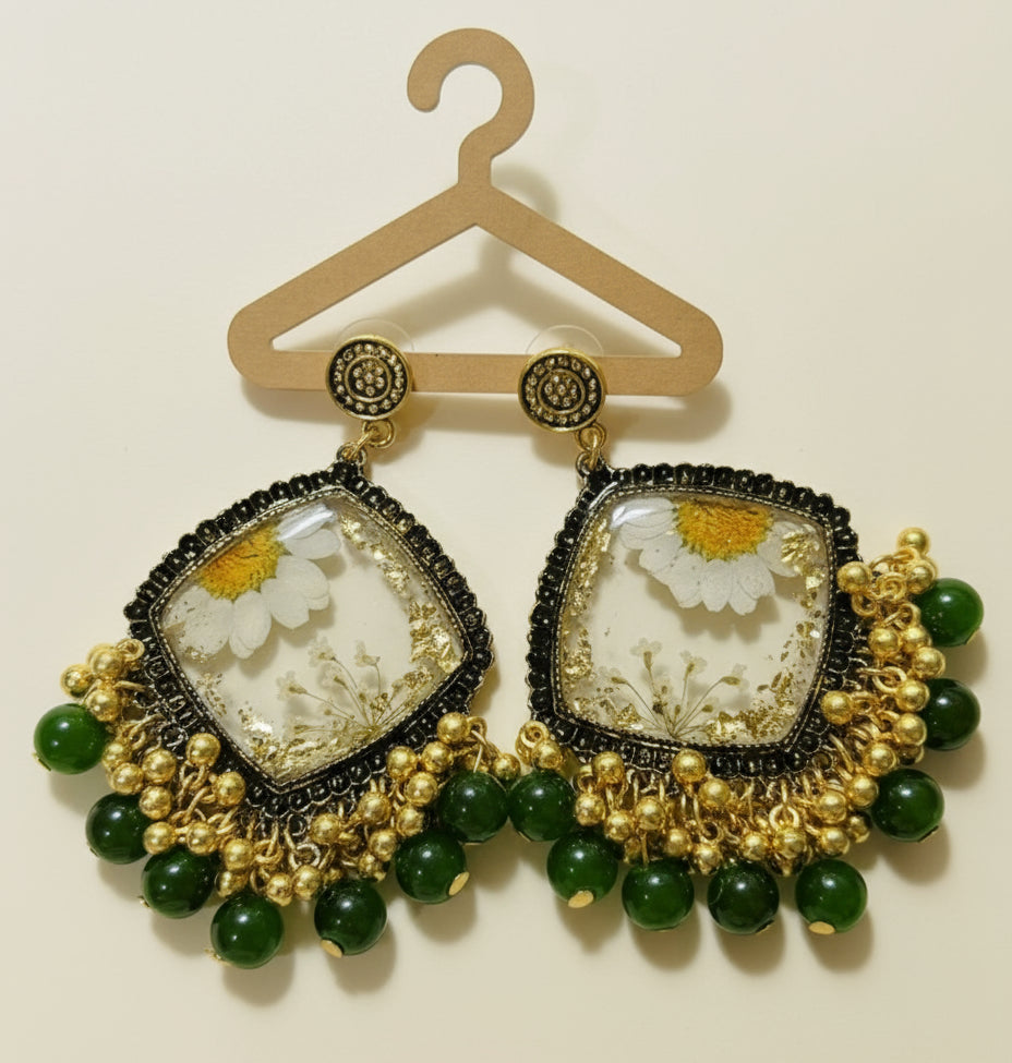 Regal Green Bead & Golden Ghungroo Traditional Jhumka Earrings