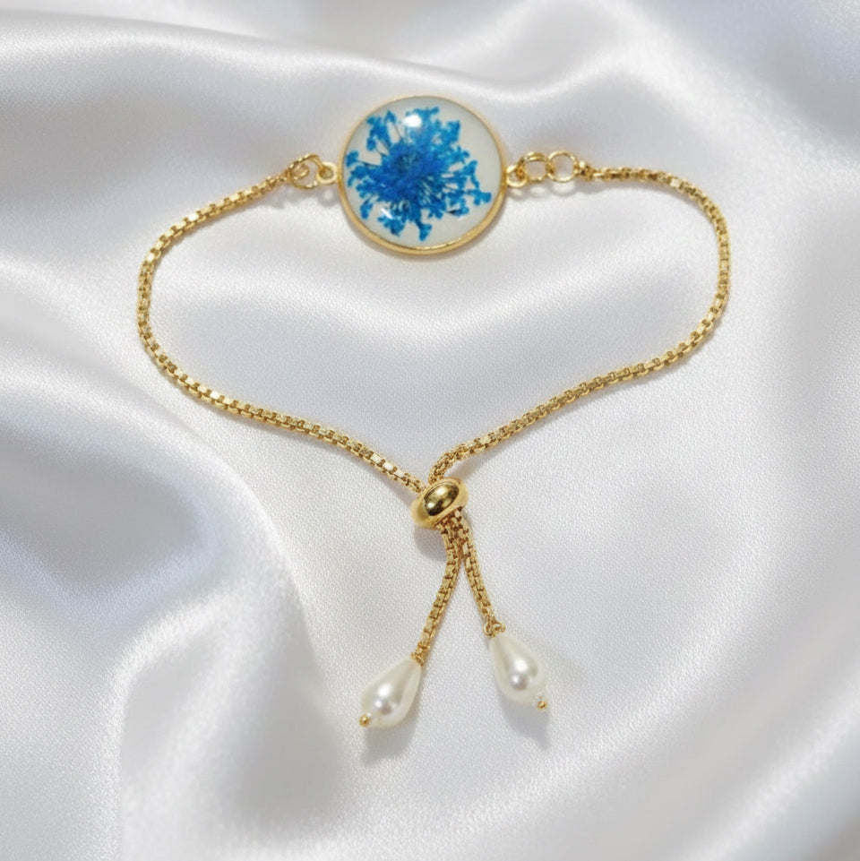 Handcrafted Pressed Flower Boho Bracelet - Real Bloom Resin Jewelry, Adjustable Fit