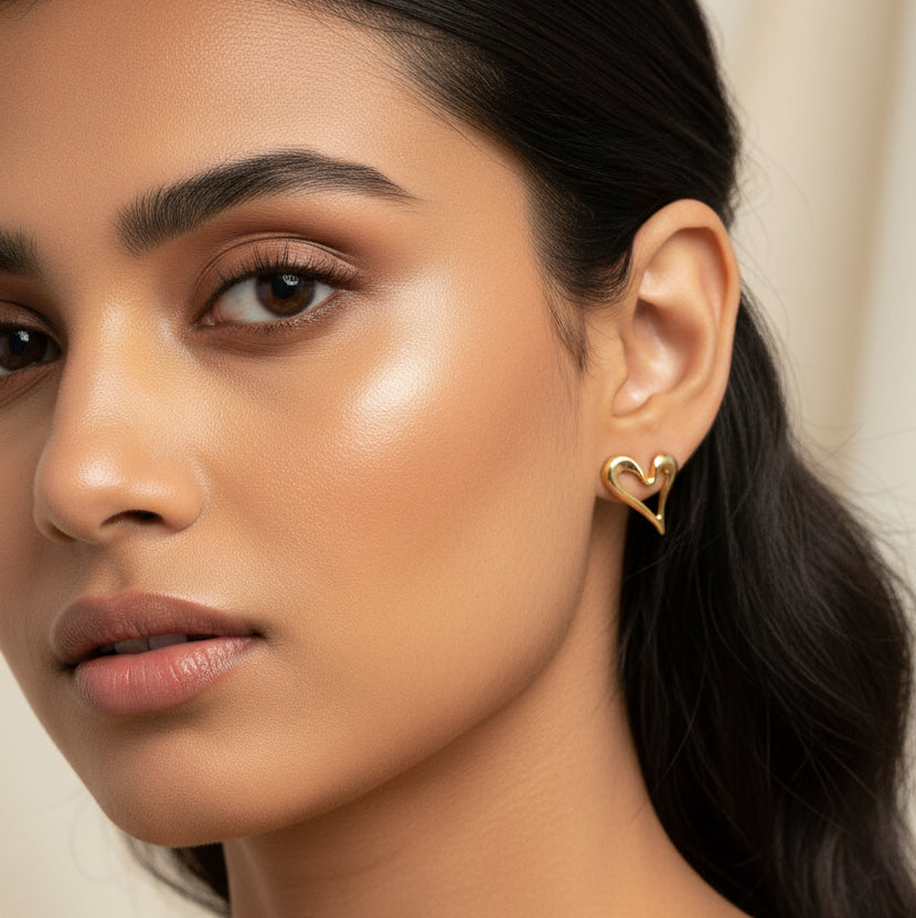 Delicate Open Heart Stud Earrings - Minimalist Gold-Tone Love