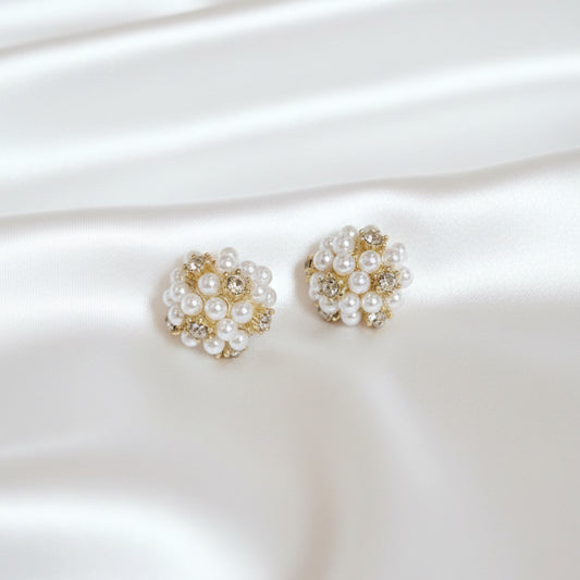 Pearl and Zirconia Bouquet Earrings | Gold-Tone Cluster Studs