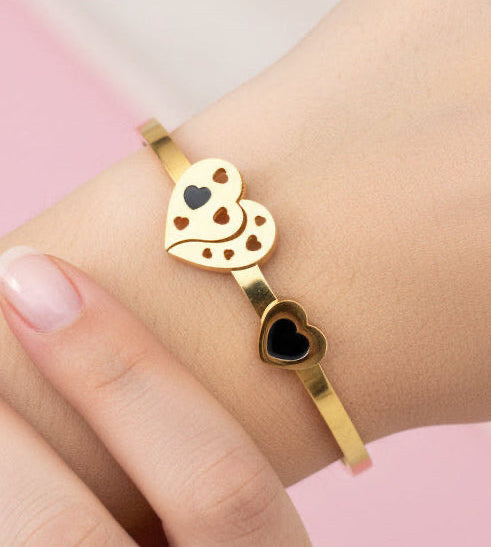 Golden Heart Duo Bangle Bracelet - Perfect Gift for Her (Free size)