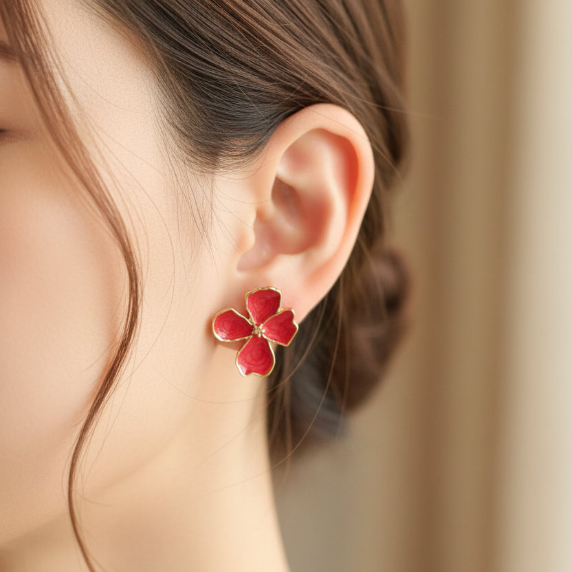 Enchanting Floral Enamel Stud Earrings