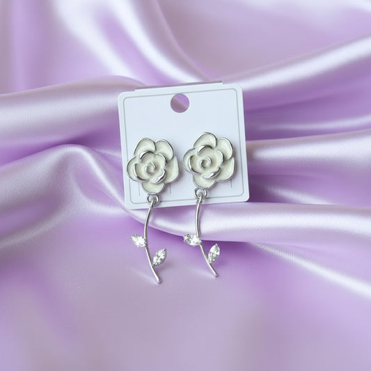 Elegant Floral Drop Earrings: The "White Rose"