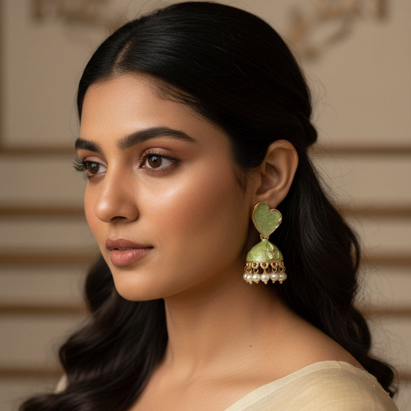 Traditional Kundan Enamel Pearl Jhumka