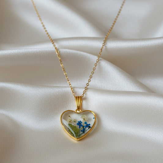 "Keep Her Heart Blooming" – Handcrafted Real Flower Heart Necklace