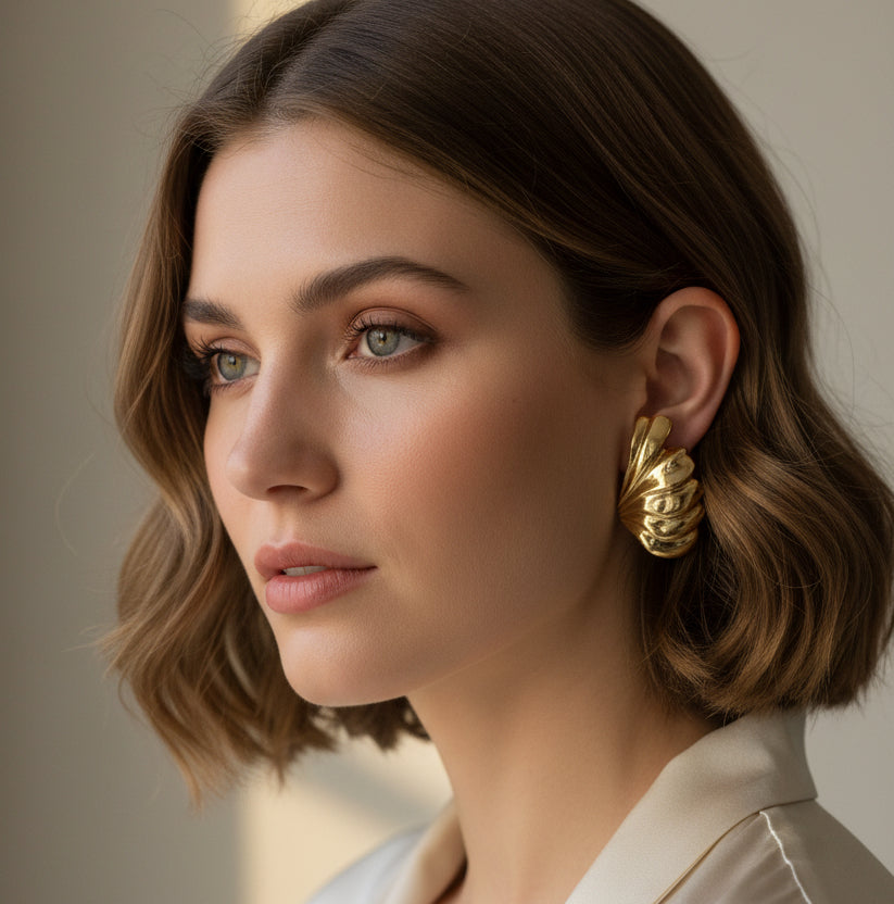 Golden Radiance Scalloped Statement Earrings