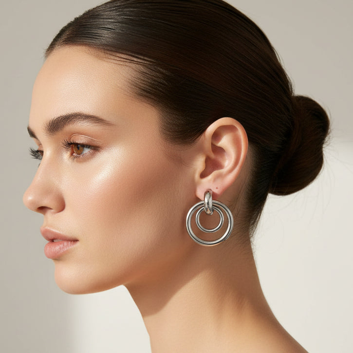 Chunky Gold Double Hoop Door Knocker Earrings