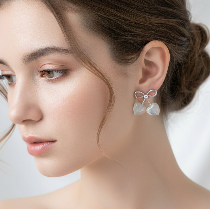Bow & Heart Cherry Stud Earrings | Soft Girl