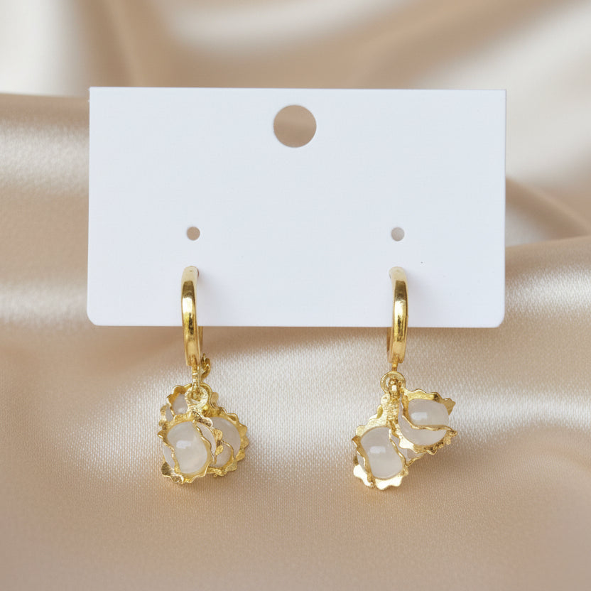 Vintage-Inspired Gold-Tone Hoop Earrings with White Floral Clusters