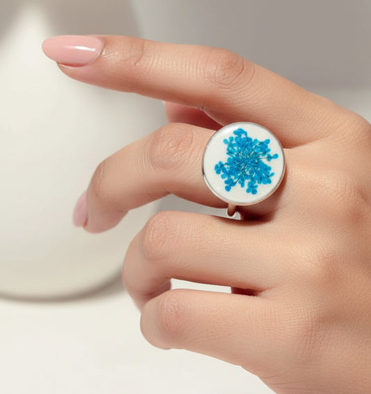 Nature's Bloom: Handmade Pressed Flower Resin (Adjustable Rings)