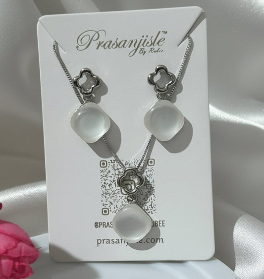 White Moonstone Style Necklace and Earring Set