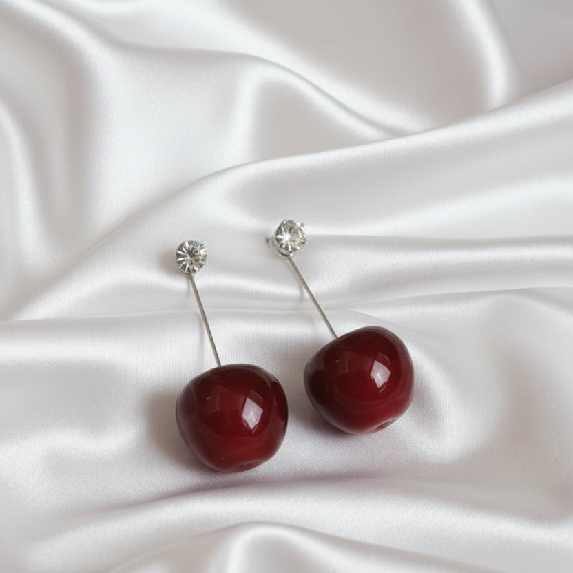 Sweet Crimson Cherry Drop Earrings – Vibrant Red Statement Jewelry