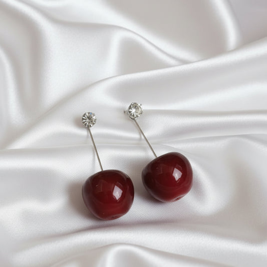 Sweet Crimson Cherry Drop Earrings – Vibrant Red Statement Jewelry