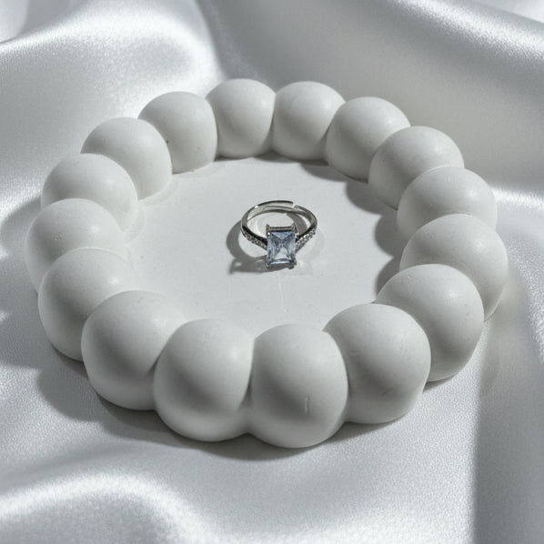 Vintage-Inspired Emerald Cut Aquamarine Blue Ring in Sterling Silver