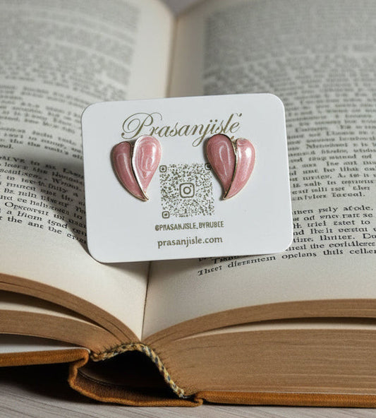 Blush Pink & Gold Heart Stud Earrings - Valentine's Day Gift