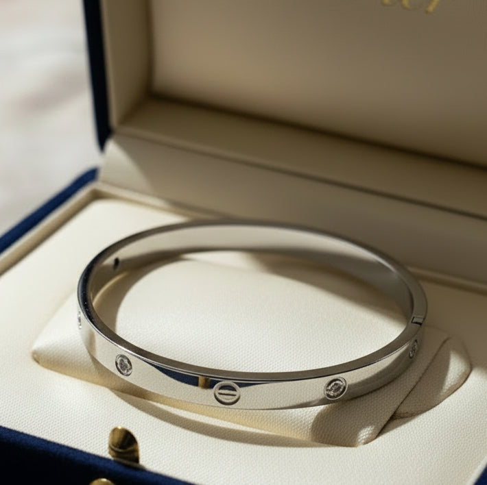 Men’s Polished Silver & Crystal Inlay Bracelet
