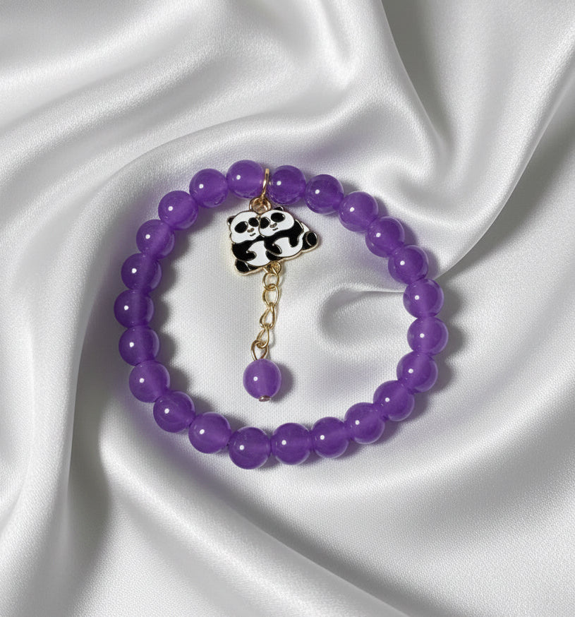 Adorable Purple Beaded Panda Charm Bracelet