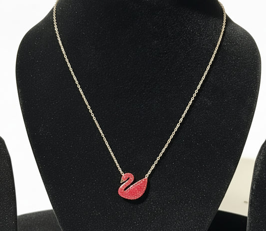 Elegant Red Crystal Swan Pendant Necklace