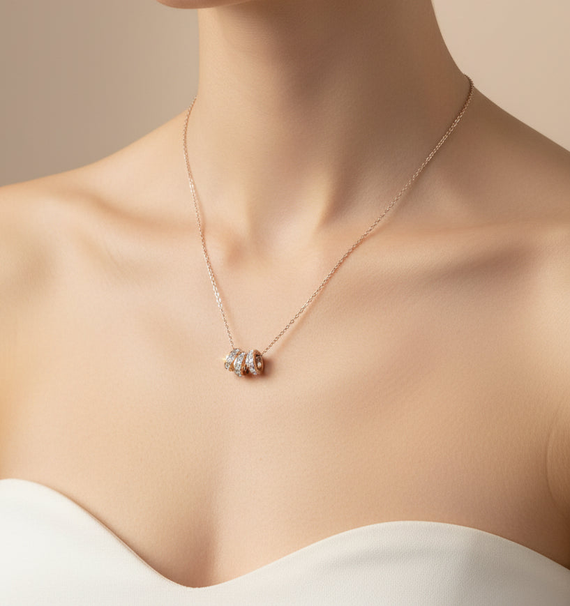 Three-Ring Sliding Pendant Necklace with Crystal Accents