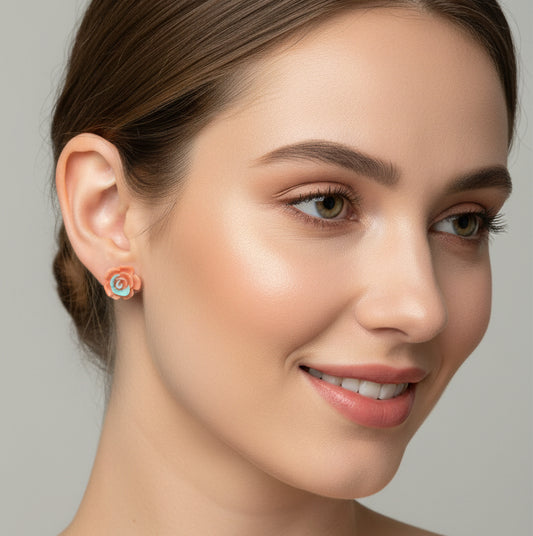 Twilight Bloom Rose Studs – Dual-Tone Floral Earrings
