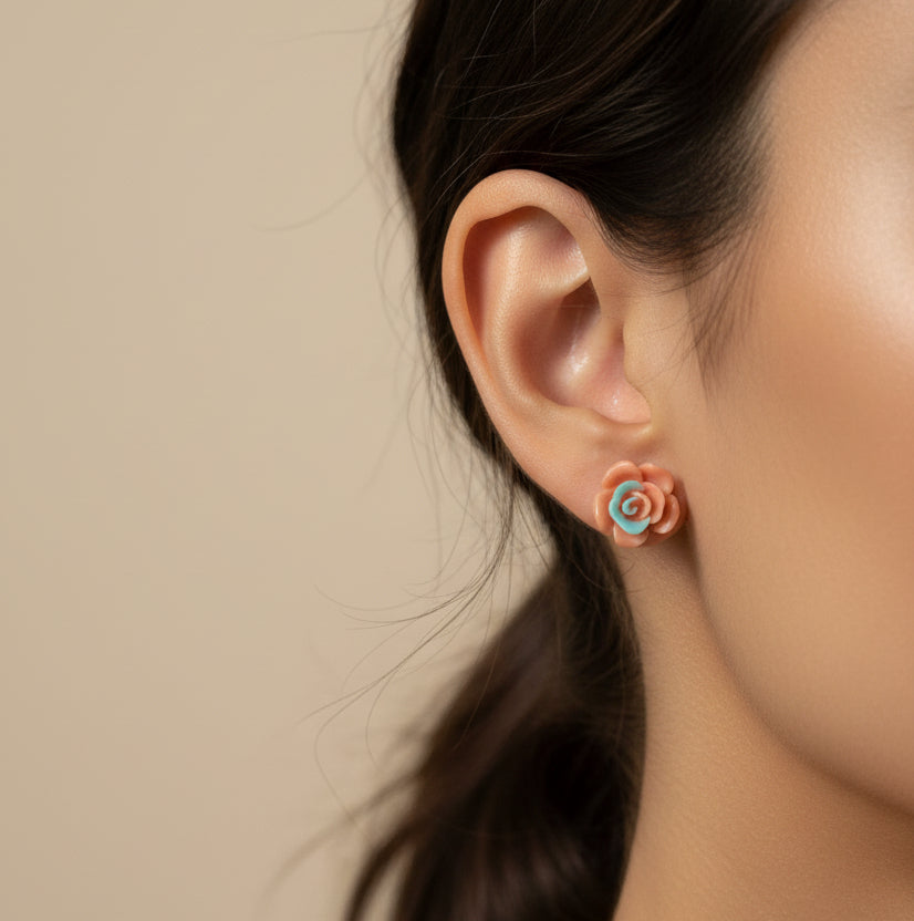 Twilight Bloom Rose Studs – Dual-Tone Floral Earrings
