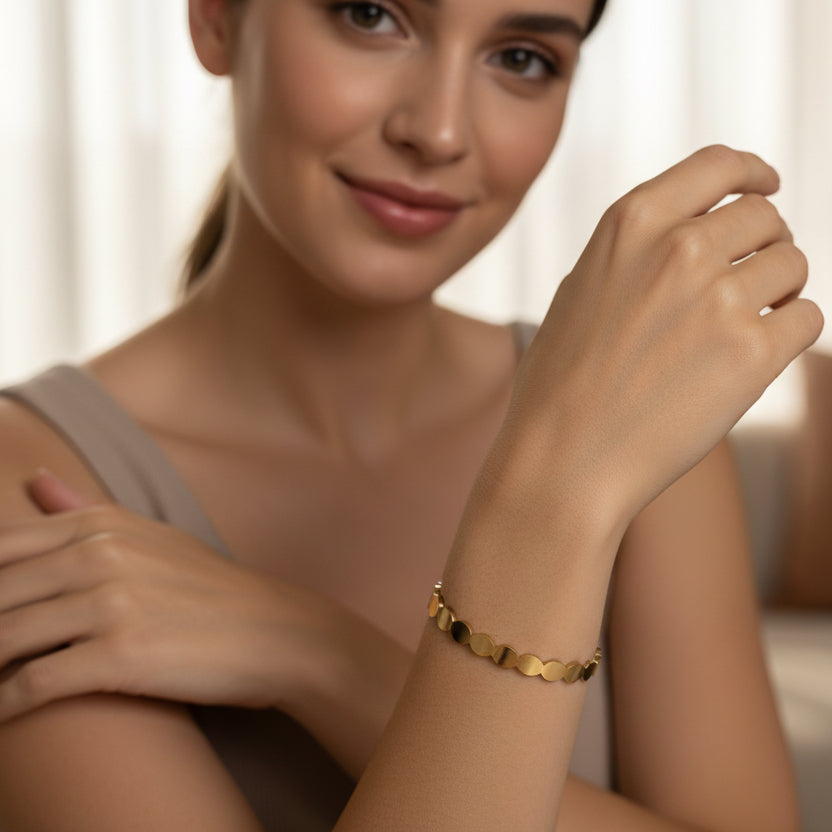Gold Scalloped Disc Cuff Bracelet |Dainty Stacking Bracelet for Her