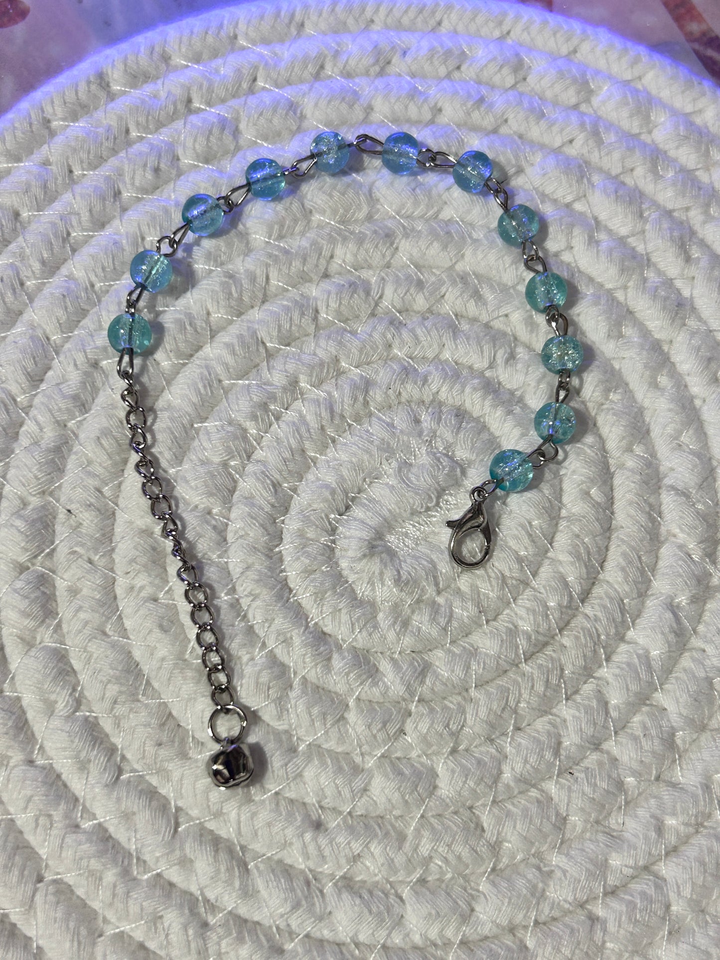 Pastel Beaded Bracelet with Silver Jingle Bell Charm - Adjustable Dangle Chain