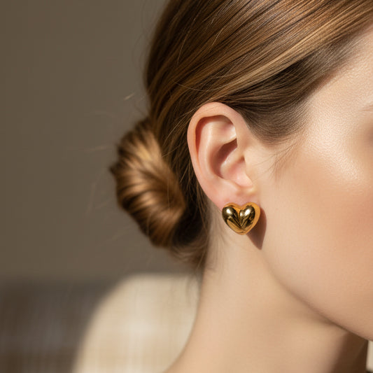 Embrace timeless elegance with these 3D Puffy Heart Stud Earrings